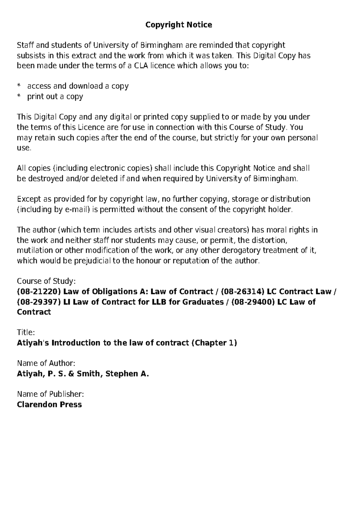 LC Contract Law: Introduction to the Law of Contract (Chapter 1) - Studocu