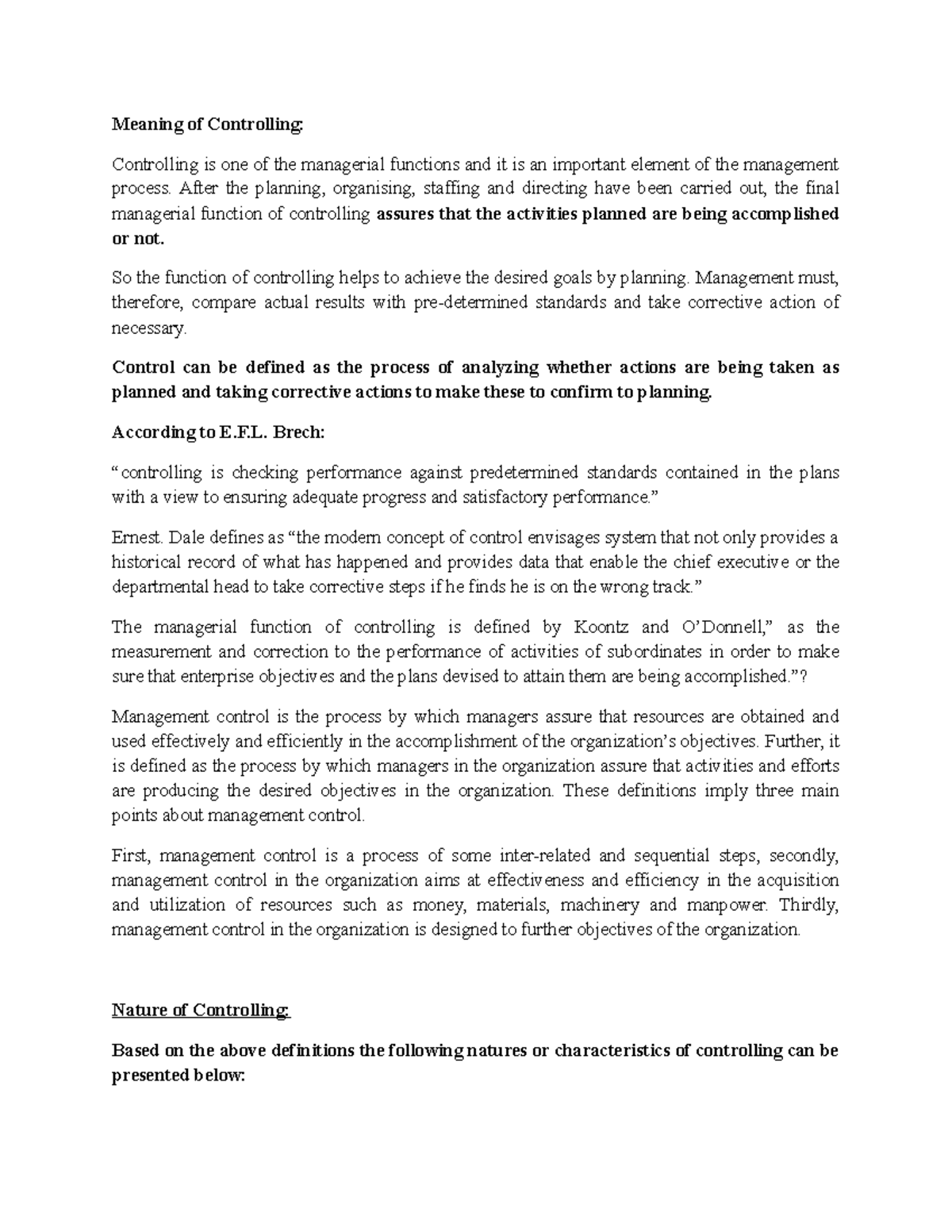 Controlling - Lecture Notes on Key Concepts and Processes (1-3) - Studocu