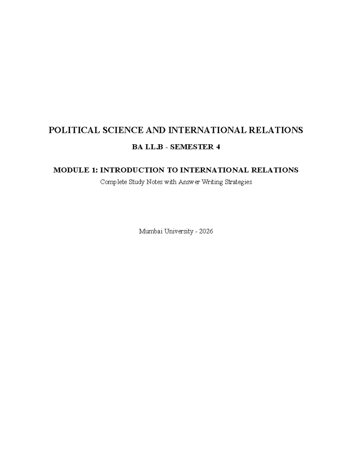 POLITICAL SCIENCE & IR BA LL.B SEM 4 MODULE 1: INT'L RELATIONS STUDY ...