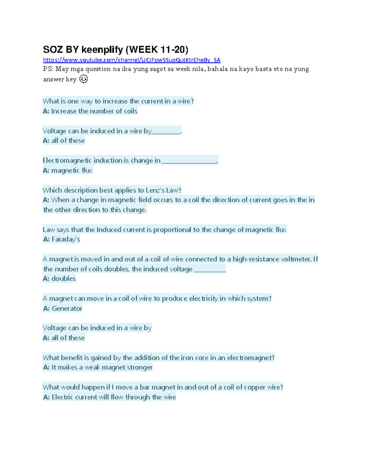 PHYC-2122 WEEK 11-20 - Answer Key Review by keenplify - Studocu