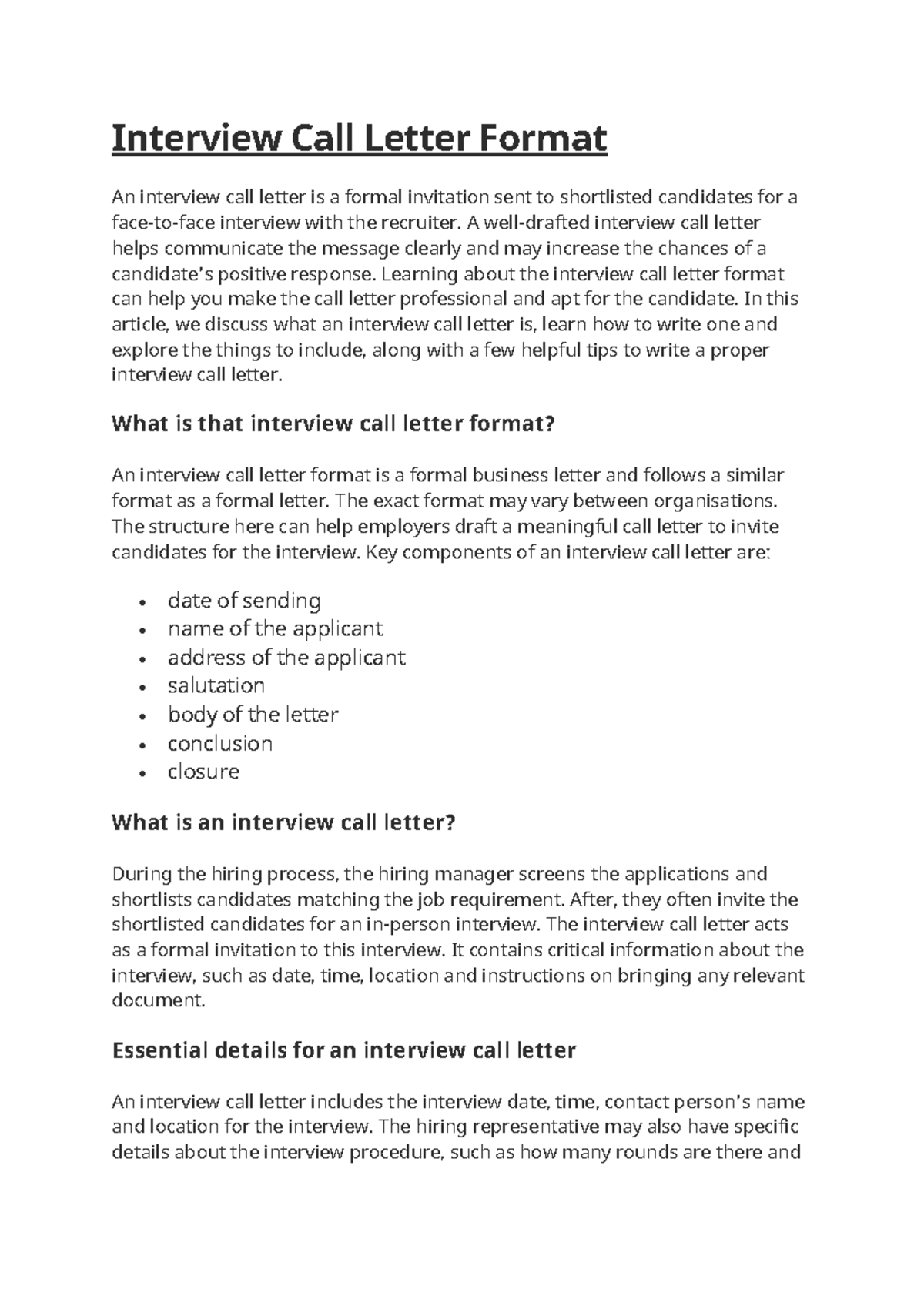 How To Write A Interview Call Letter