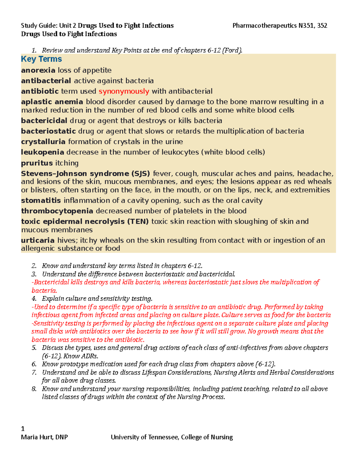 Pharm EXAM 2 SG 2 - Lecture notes Exam 2 study guide - Drugs Used to ...