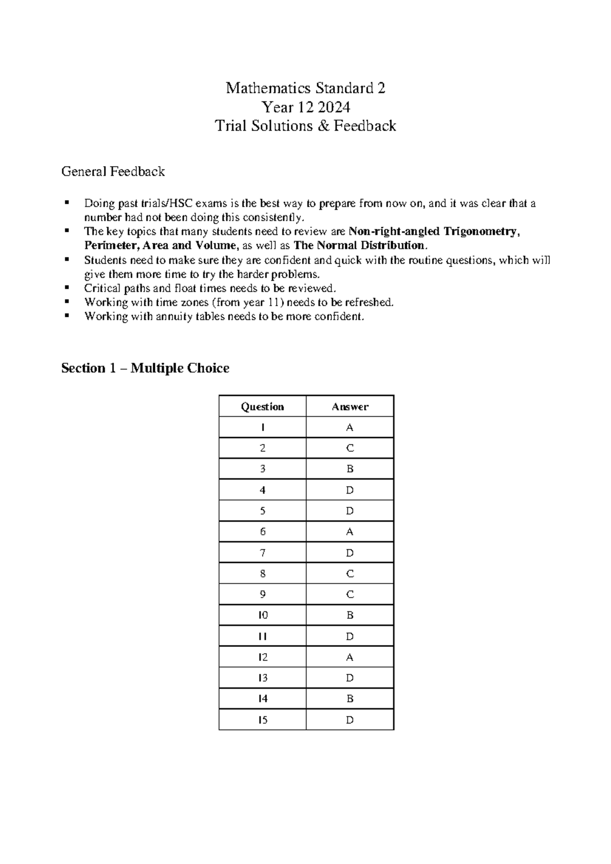 2024 Mathematics Standard 2 Year 12 Trial Solutions Feedback - Studocu