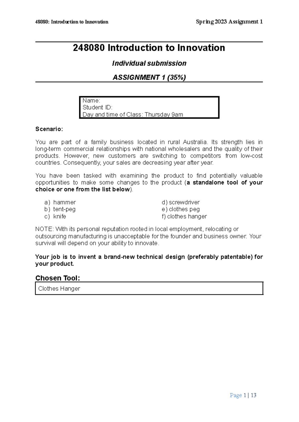 Assignment 1 - 48080 docx - 248080 Introduction to Innovation ...
