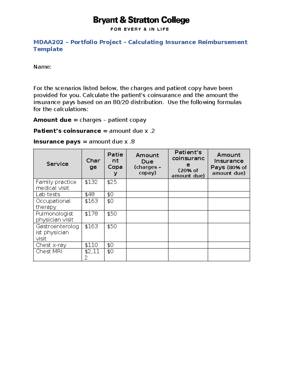 MDAA202 - Insurance Reimbursement Template - MDAA202 – Portfolio ...