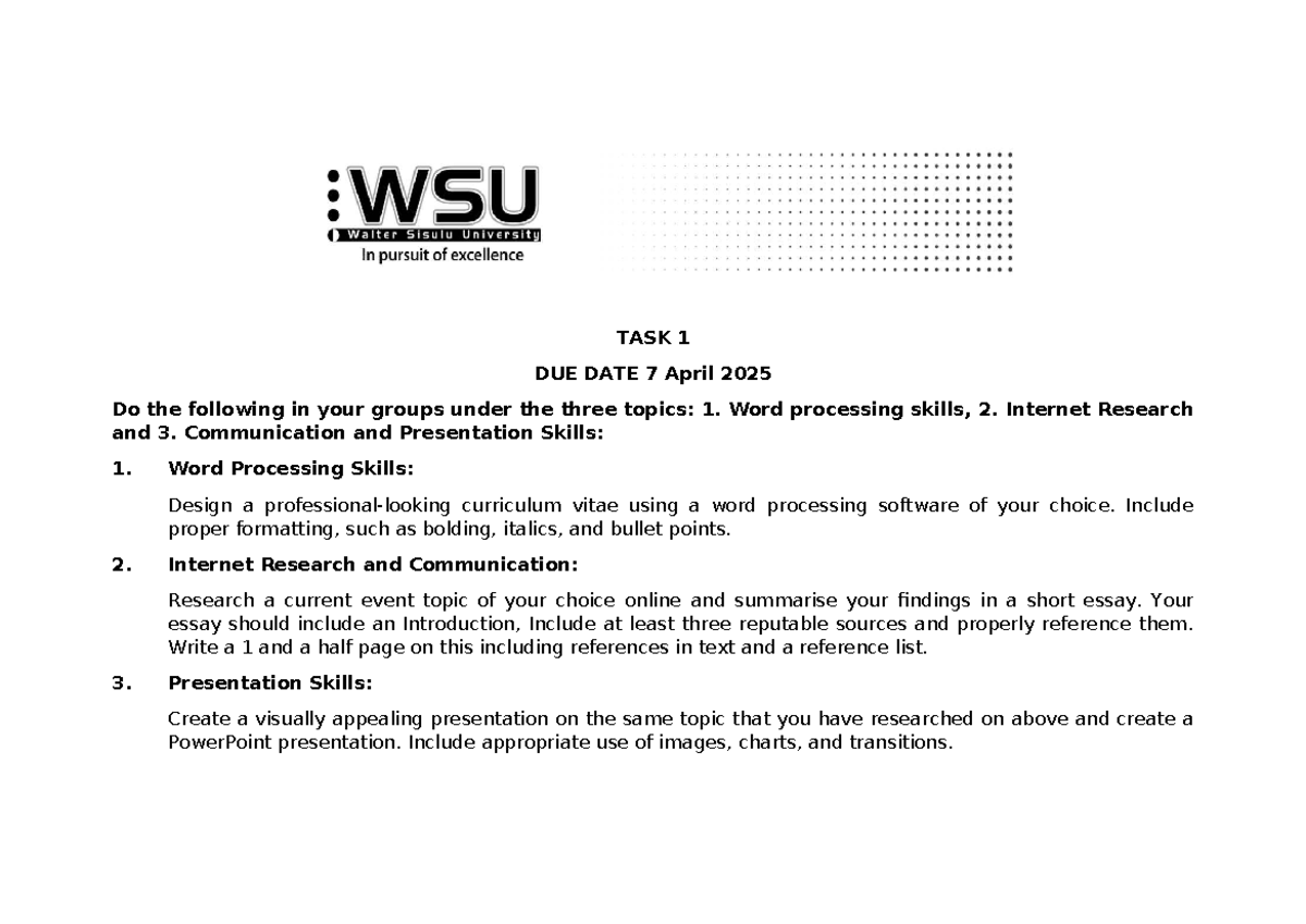 Task 1: Word Processing, Internet Research, and Presentation Skills ...