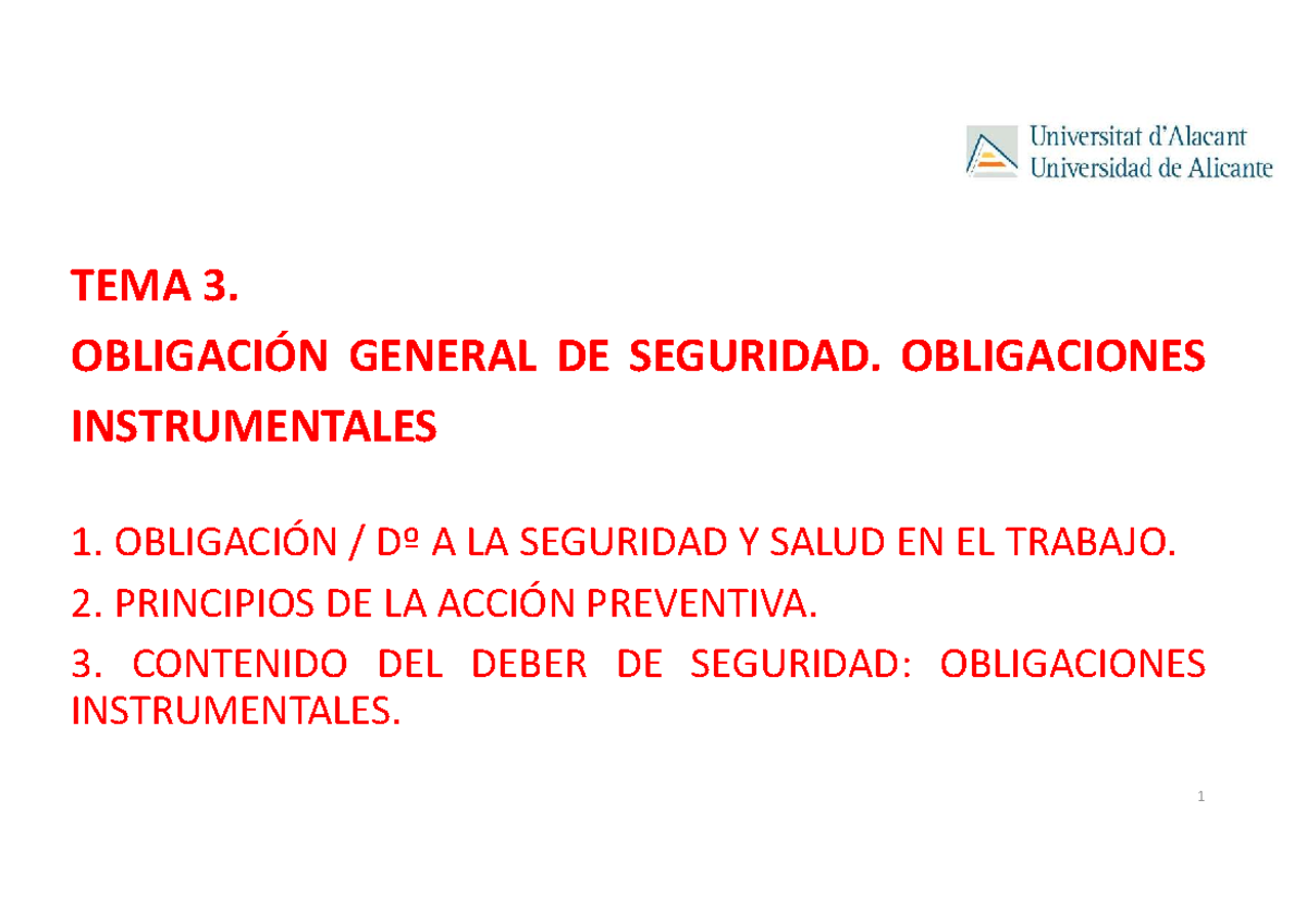 Tema 3: Obligaciones de Seguridad y Salud en el Trabajo - Prevención ...