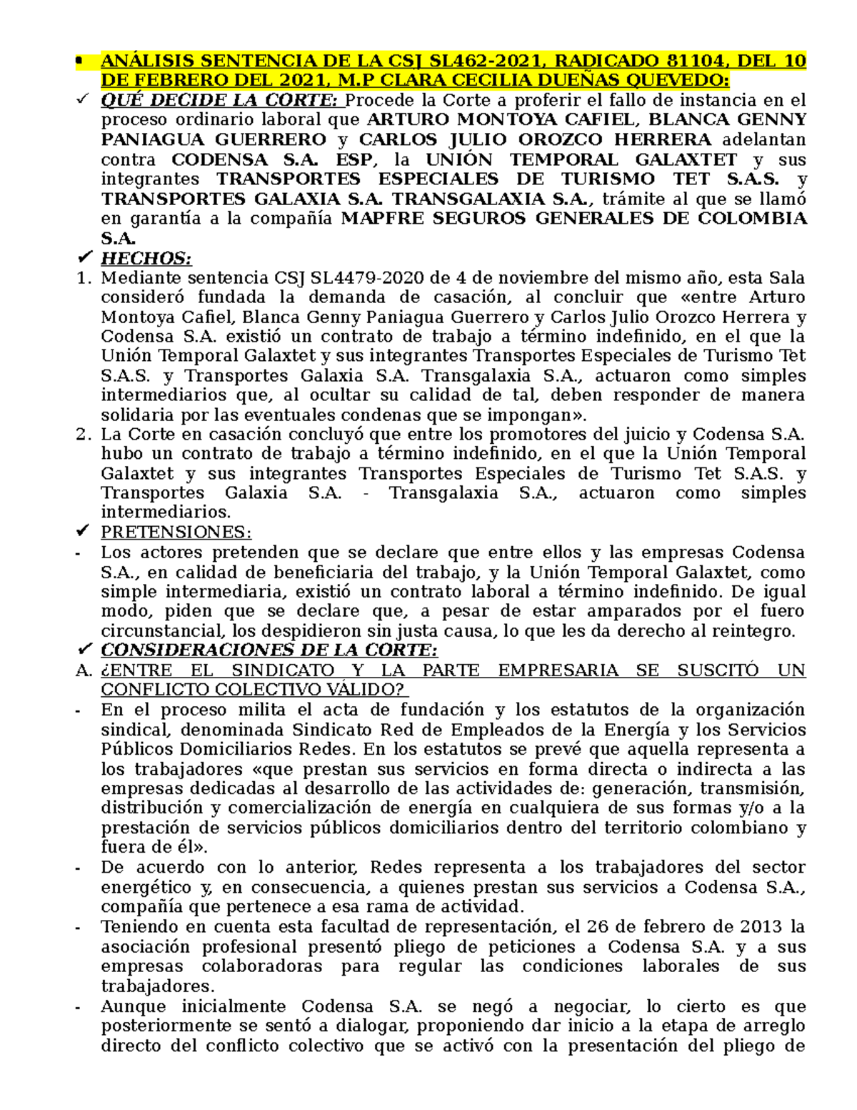 Análisis sentencia de la CSJ SL462-2021, radicado 81104, del 10 de