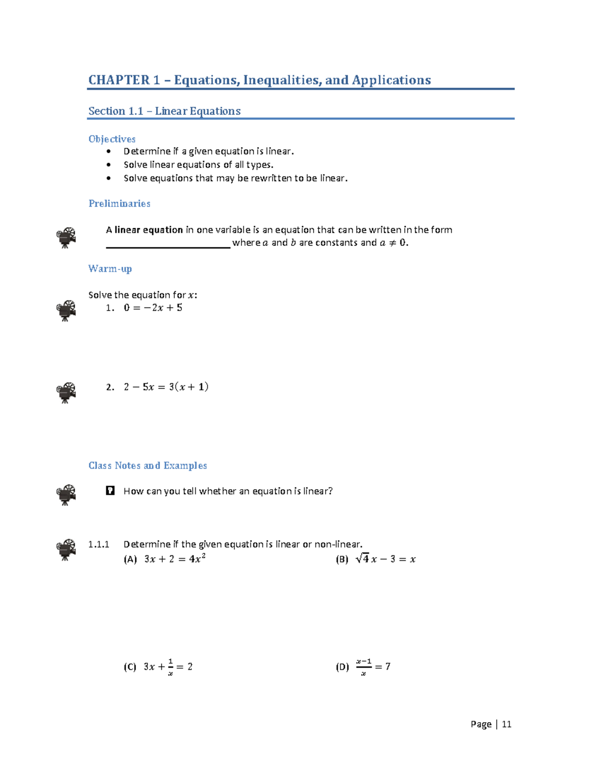 Lecture notes, lecture 1.1 - CHAPTER 1 Equations, Inequalities, and ...