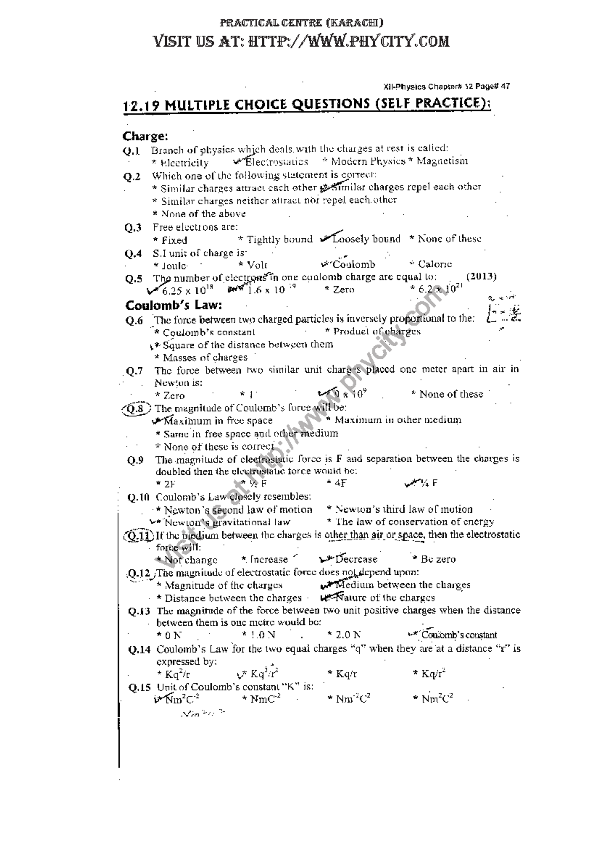 MCQs on Electrostatics - PHYS 12 Final Exam Preparation - Studocu