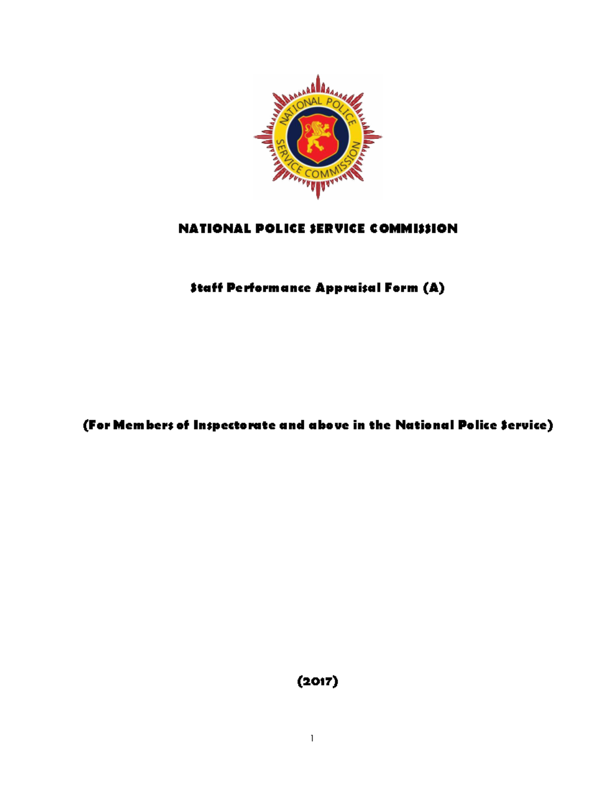 NATIONAL POLICE SERVICE PERFORMANCE APPRAISAL FORM (IPS & Above) - Studocu