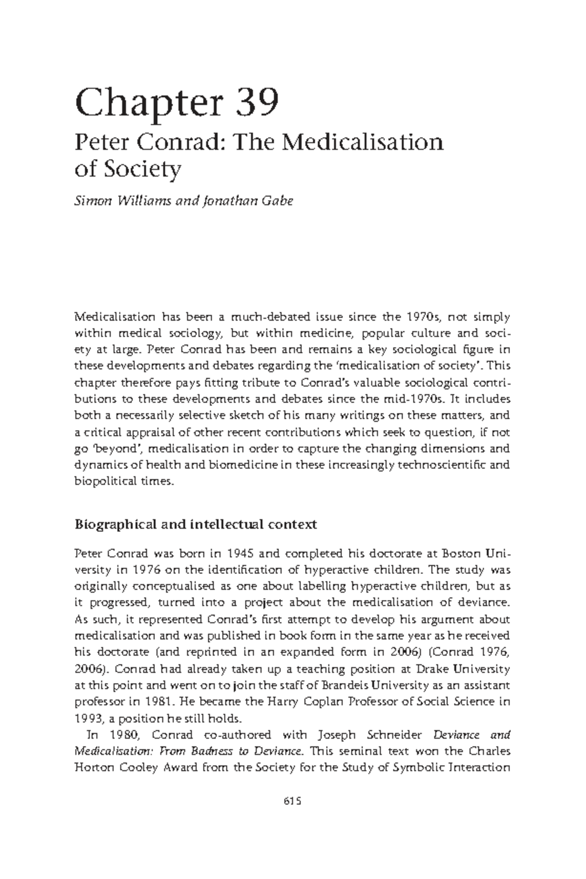 Chapter 39: Peter Conrad's Contributions to Medicalisation (Sociology ...