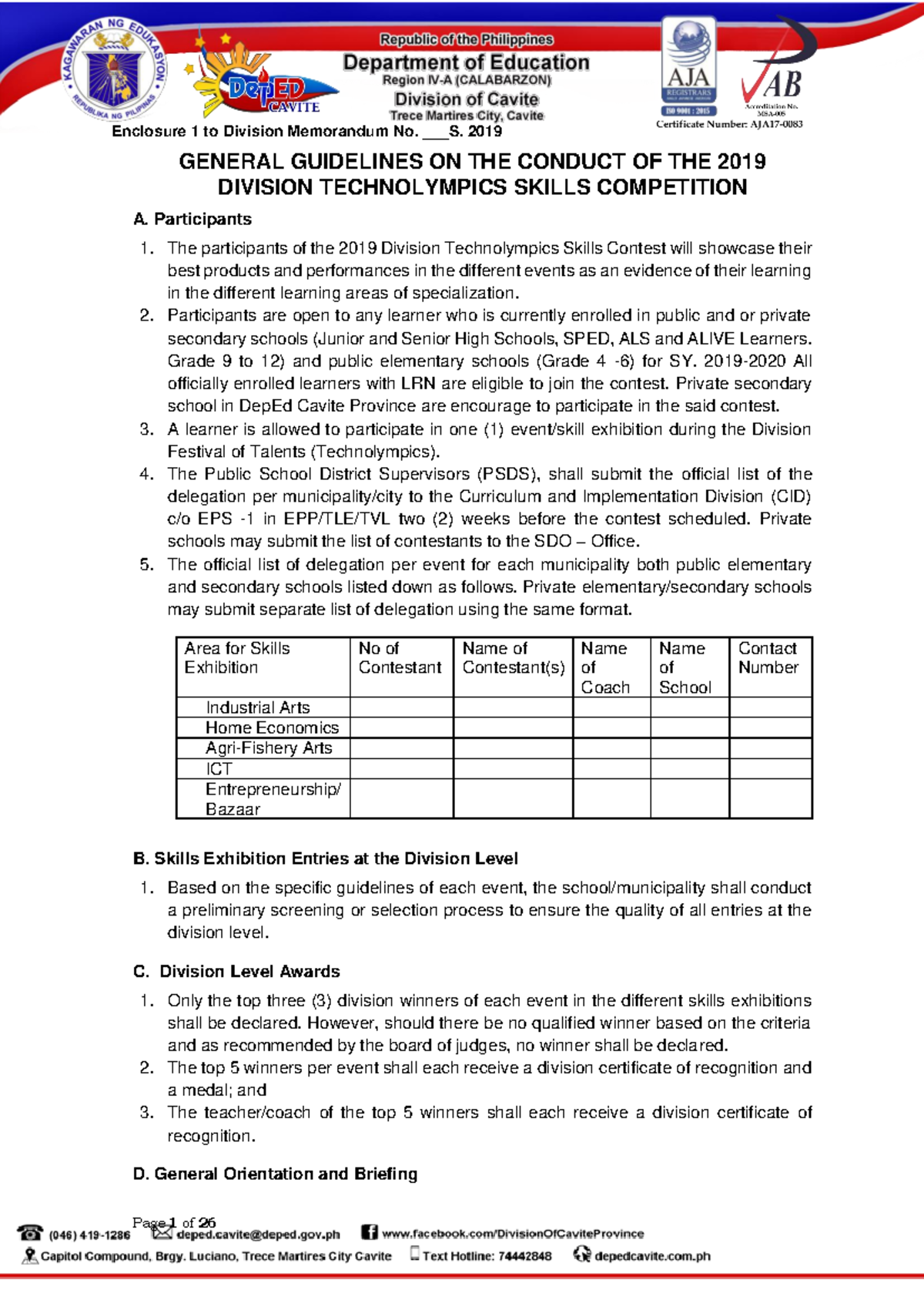TLE 2019 - Guidelines for Division Technolympics Skills Competition ...