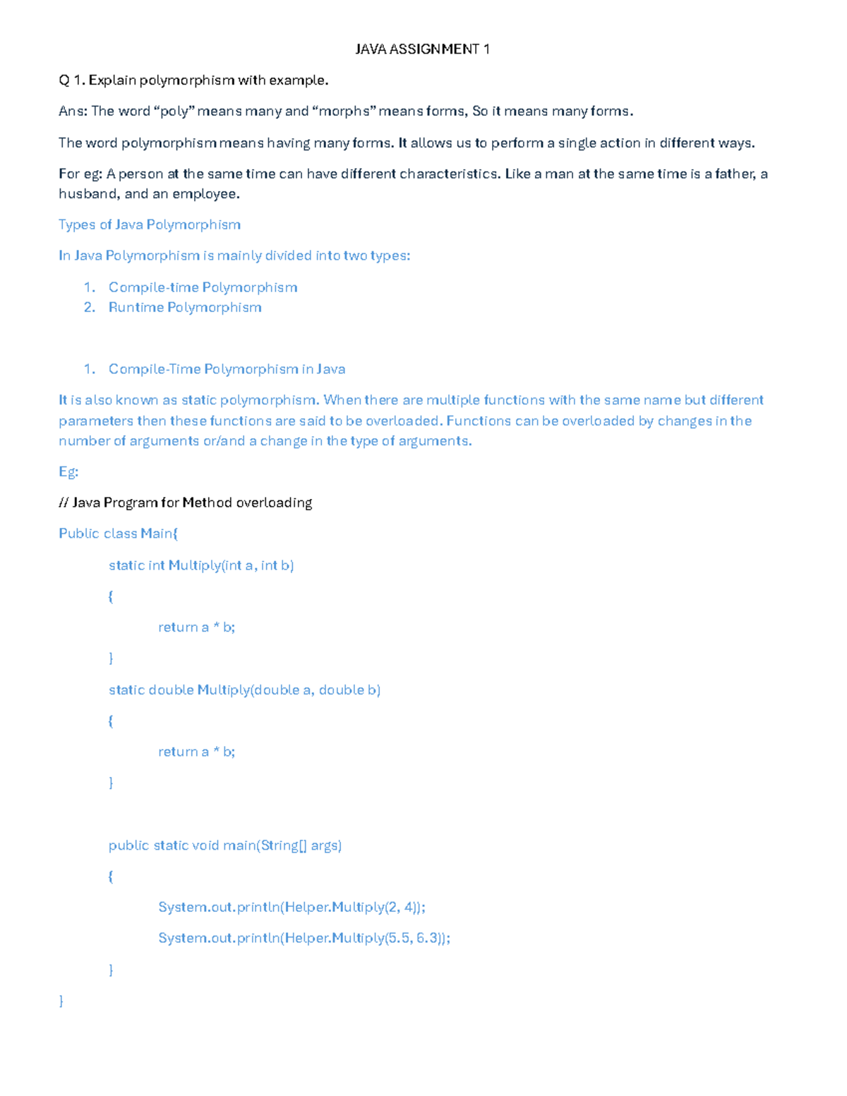 JAVA Assignments 1 & 2: Understanding Polymorphism & Inheritance ...