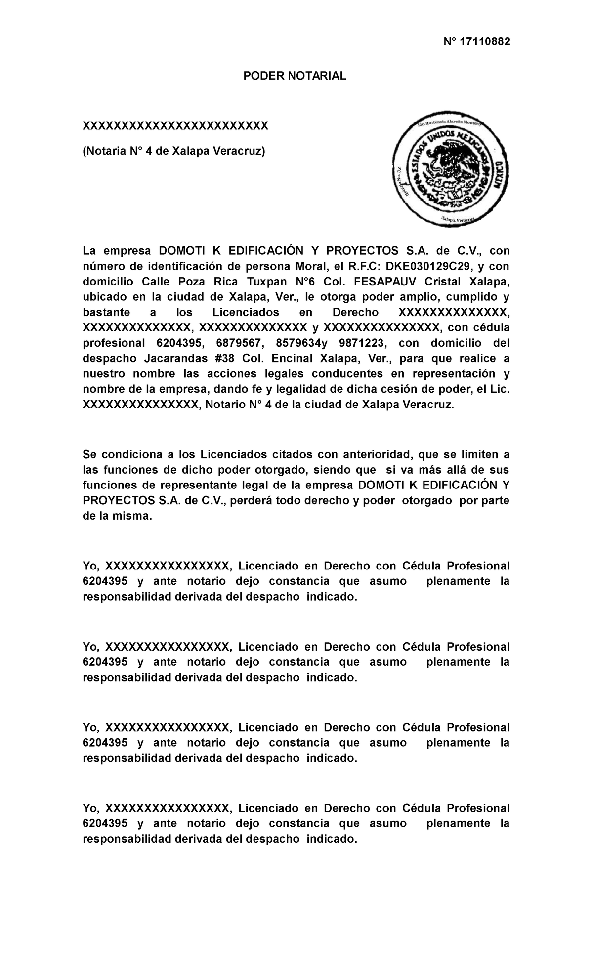 17110882 Poder Notarial - DOMOTI K Edificación y Proyectos S.A. - Studocu