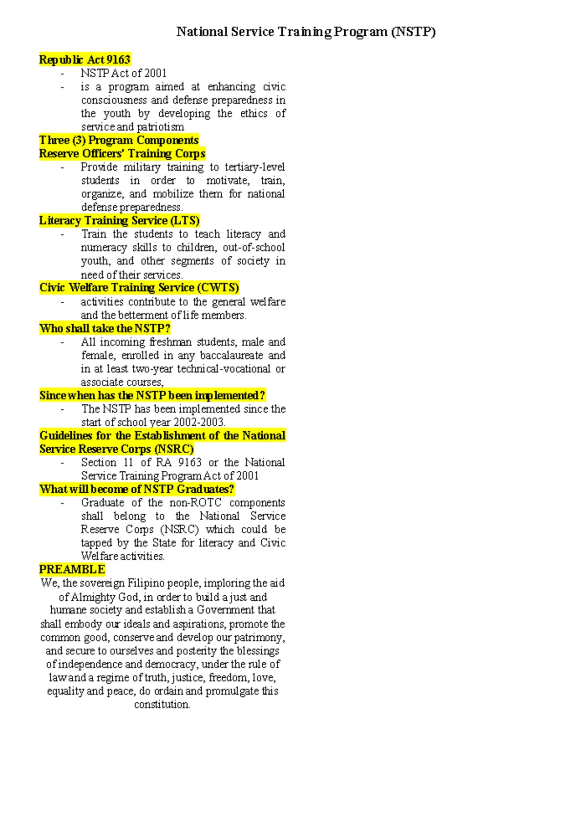 Summary of ANPE Lessons - National Service Training Program 2 - Studocu