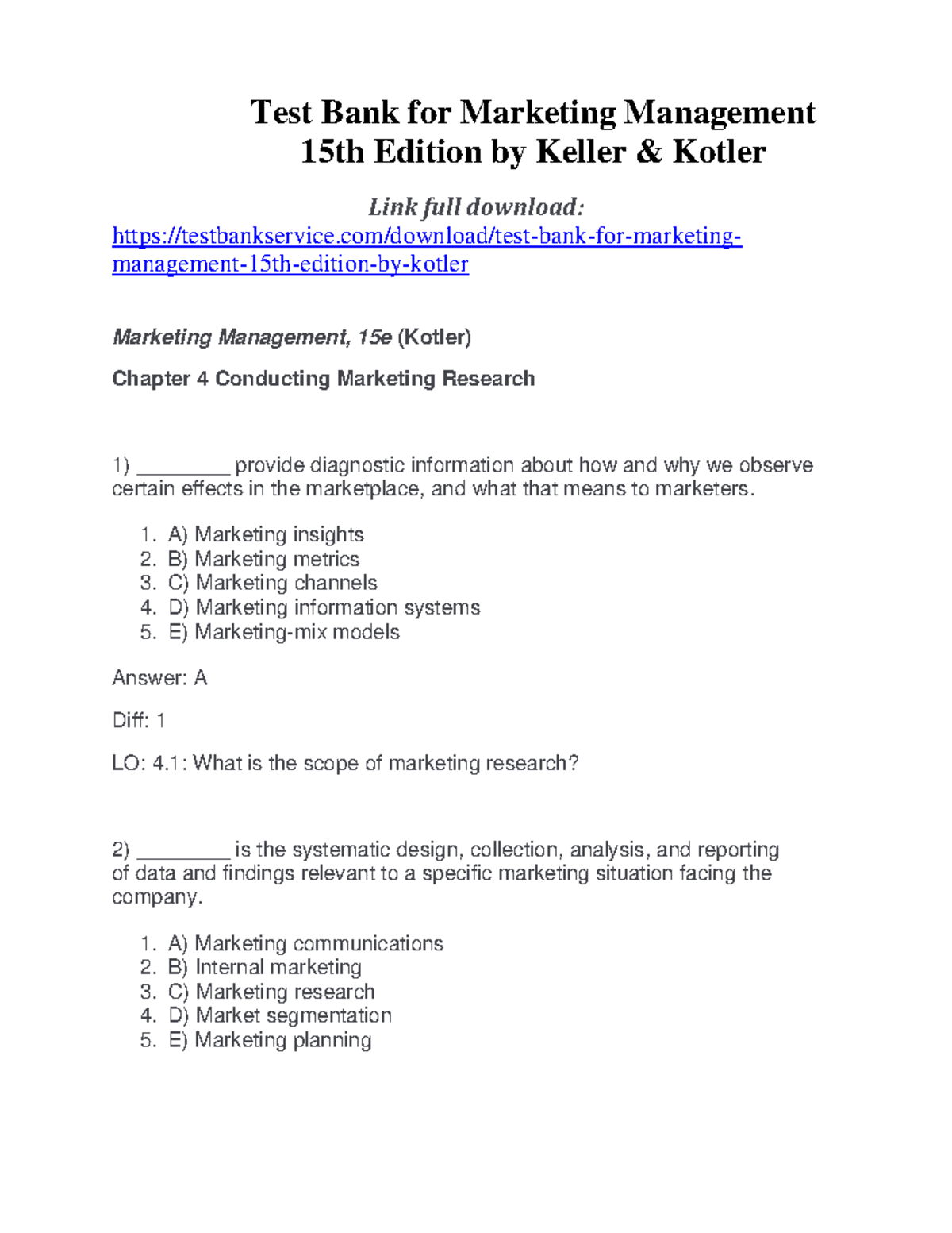 Chapter 4: Marketing Research Insights - Test Bank for Marketing ...