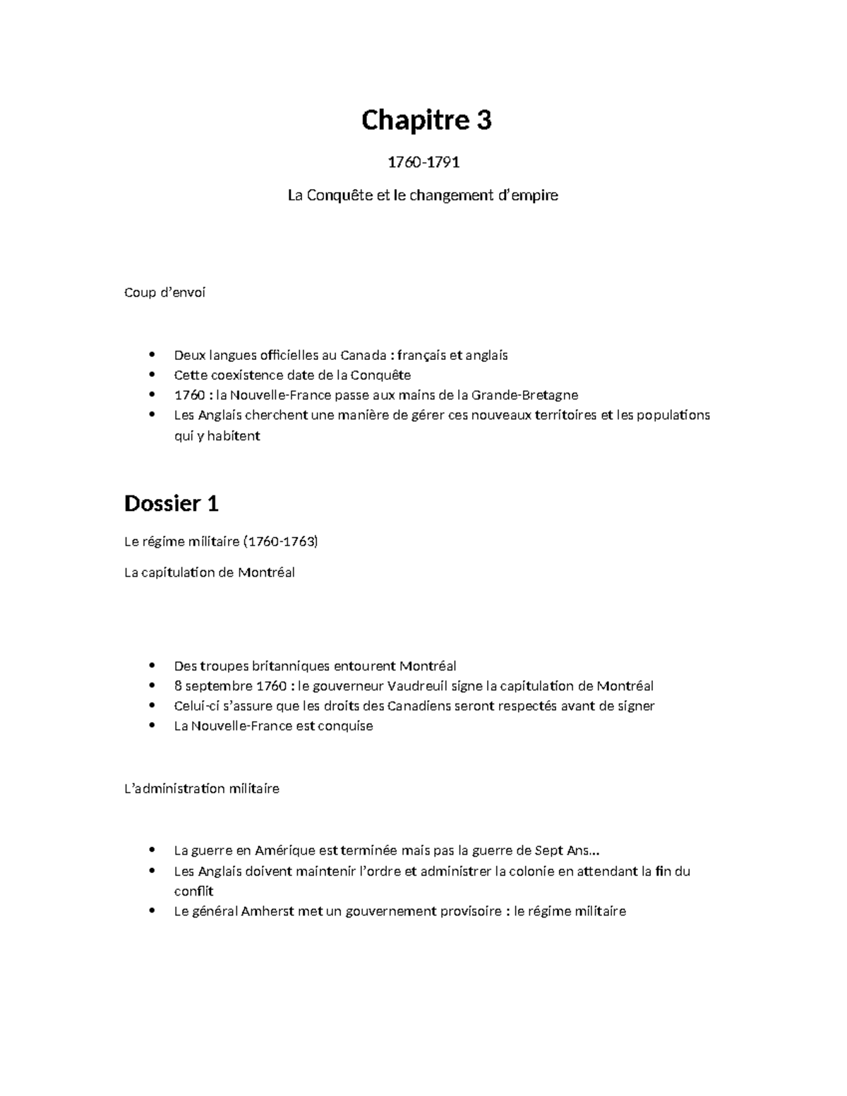 Chapitre 3 : La Conquête et le Changement au Canada - Notes de Cours ...