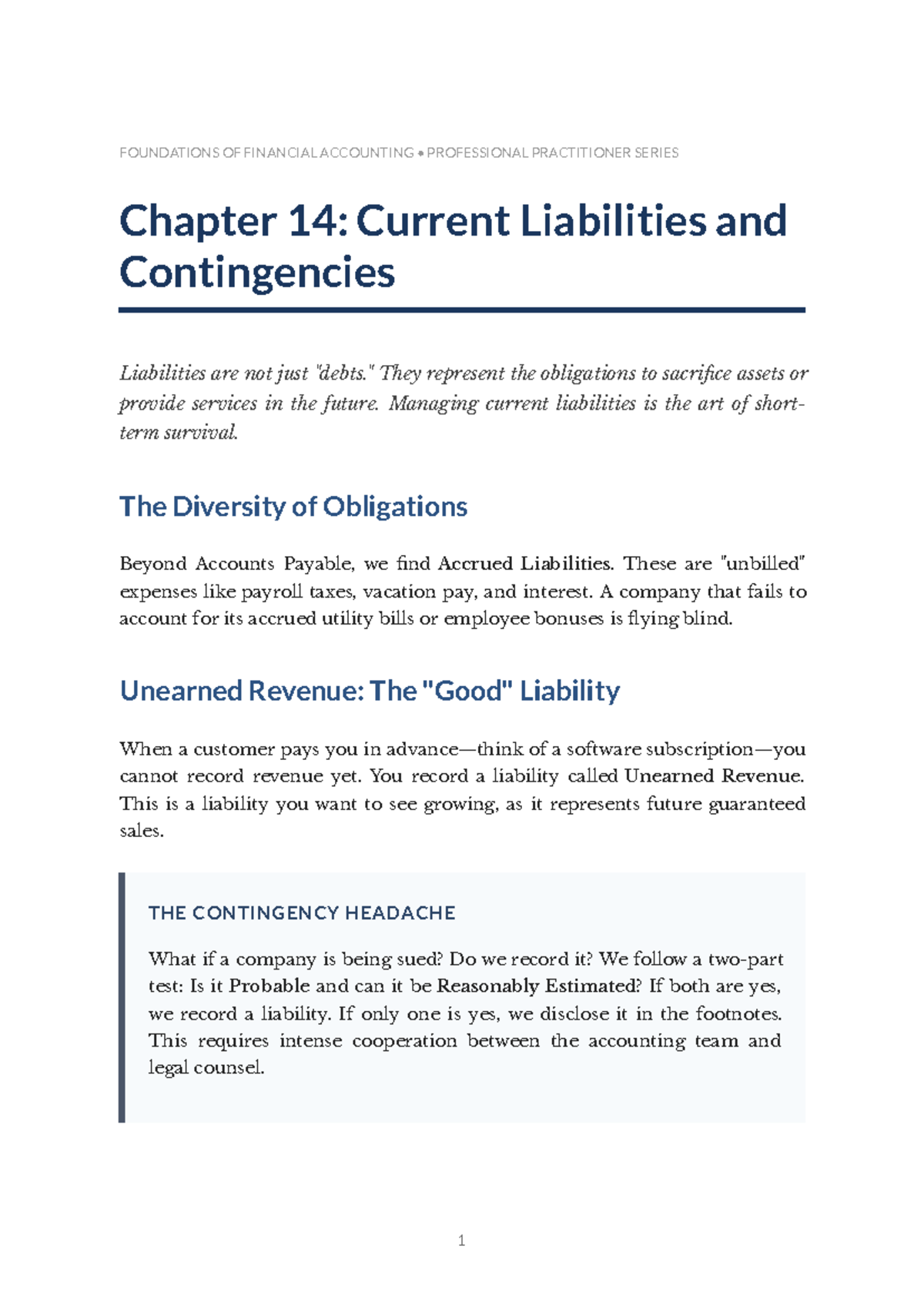 FIN 301: Chapter 14 - Current Liabilities & Contingencies - Studocu