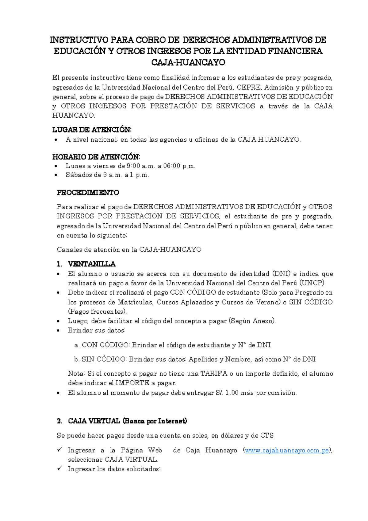 Instructivo+DE+ Cobros+-+CAJA+ Huancayo - INSTRUCTIVO PARA COBRO DE ...