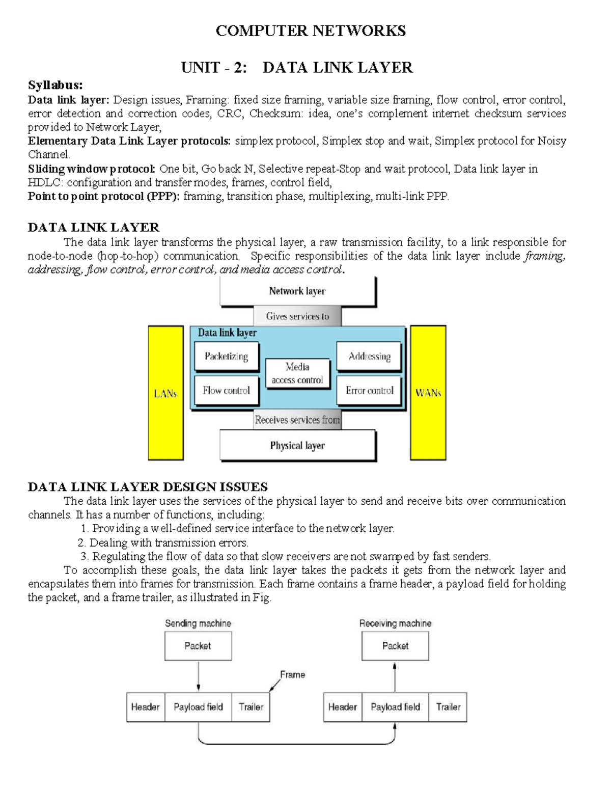 COMP 101: Data Link Layer Overview and Design Issues - Studocu