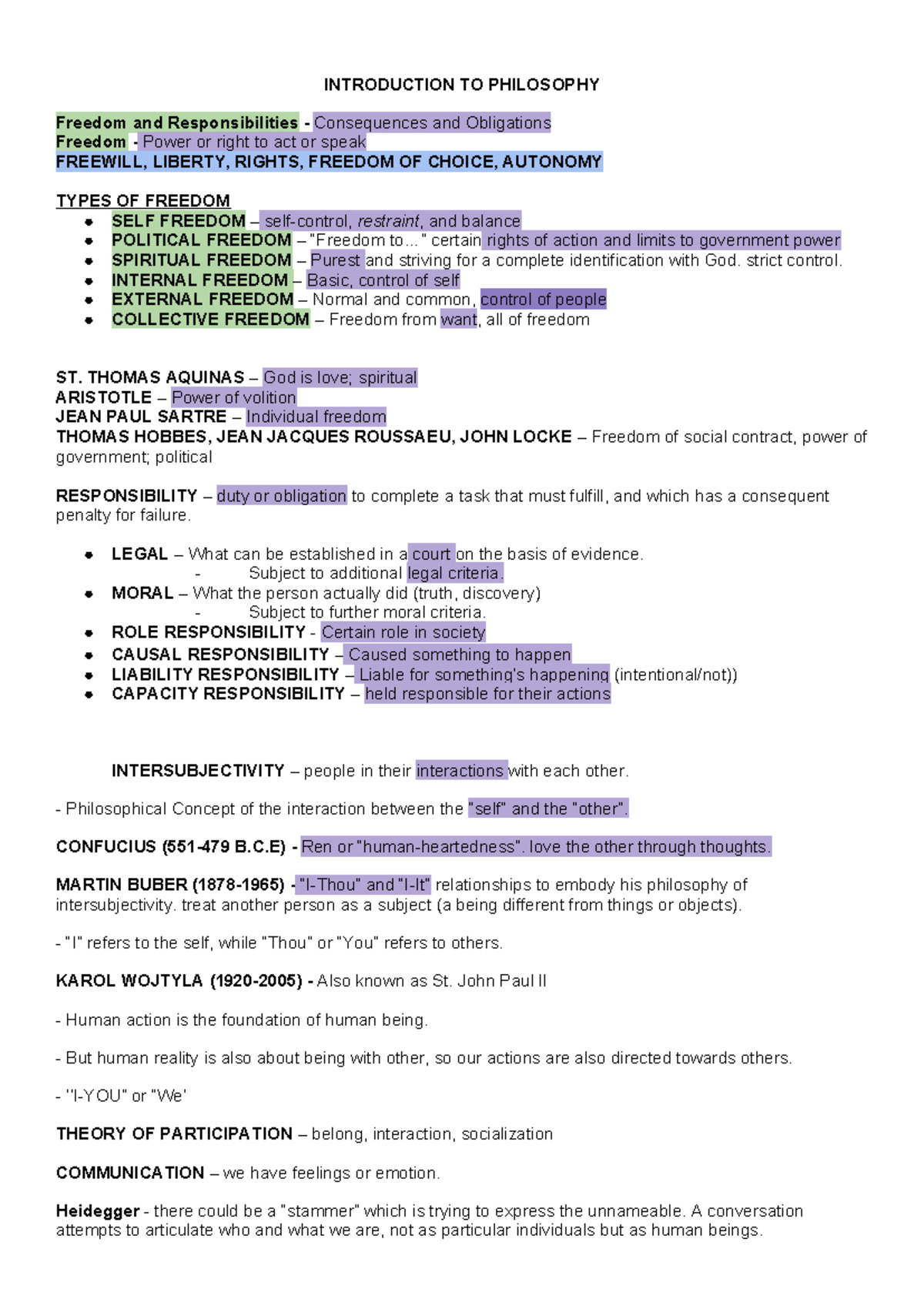 PHIL 101: Freedom, Responsibility, and the Human Condition - 2NDQ Notes ...
