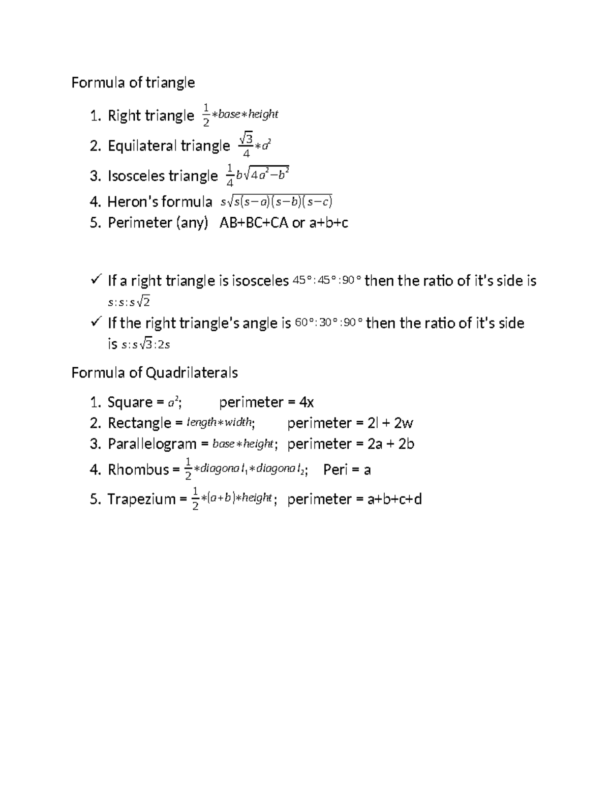 Formula of triangle - clarify idea about hypothesis - Formula of ...