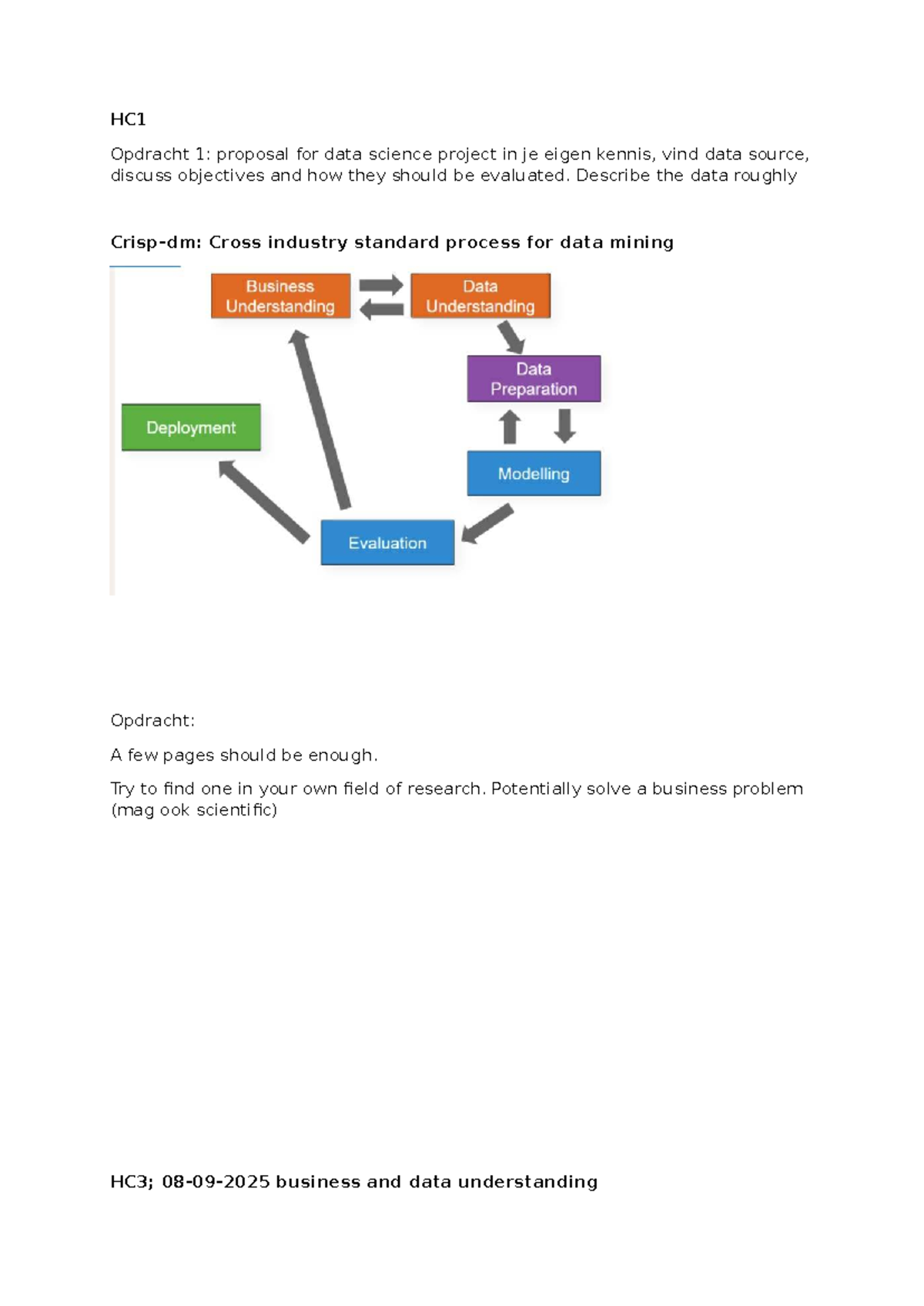 HC1 Lecture Notes: Data Science Project Proposal & Evaluation - Studeersnel