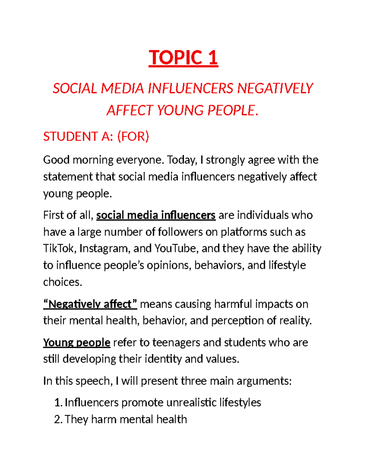 SOC 101: Essay on Social Media Influencers' Impact on Youth - Studocu