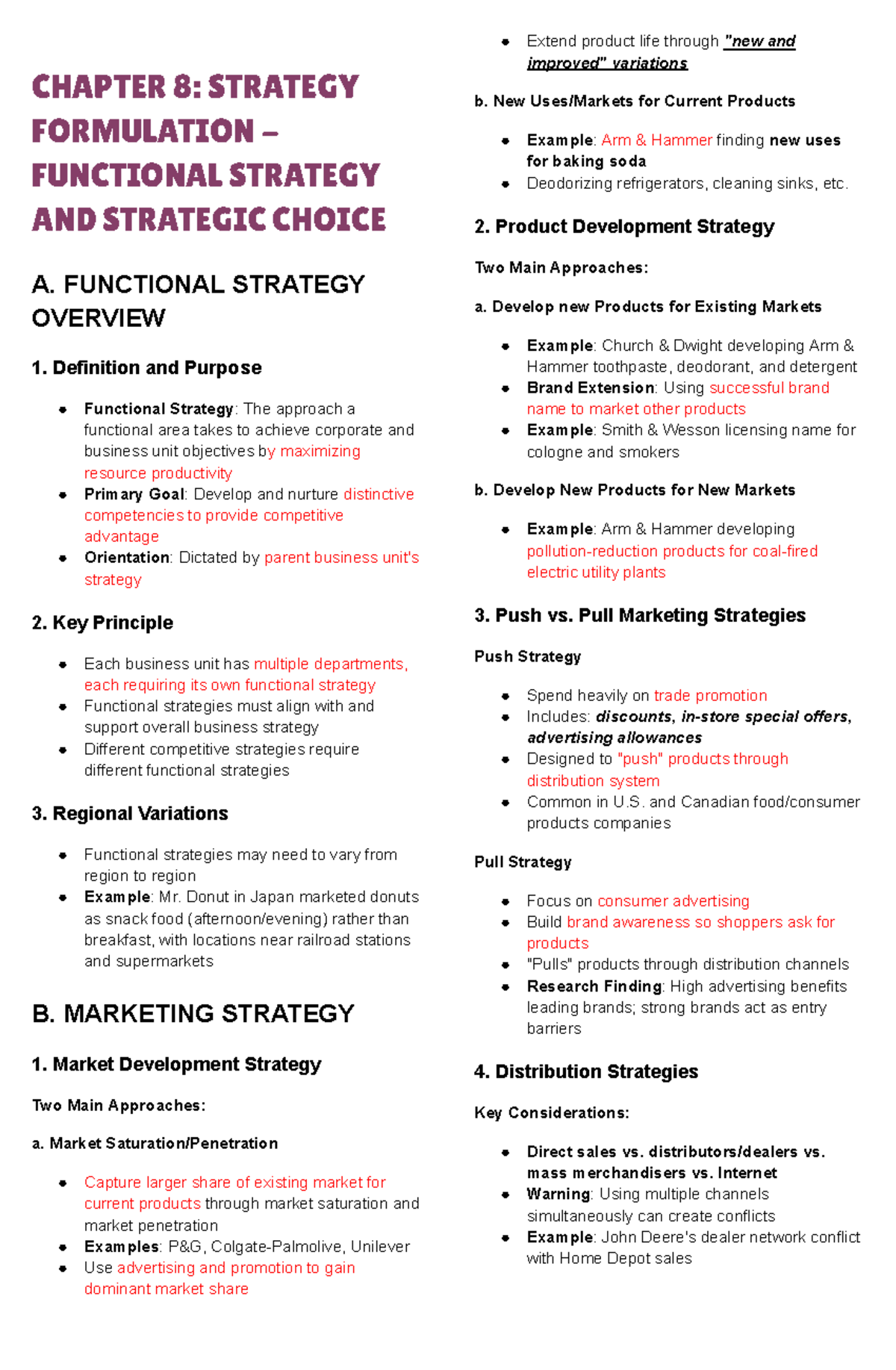 CHAPTER 8: STRATEGY FORMULATION - FUNCTIONAL STRATEGY & STRATEGIC ...
