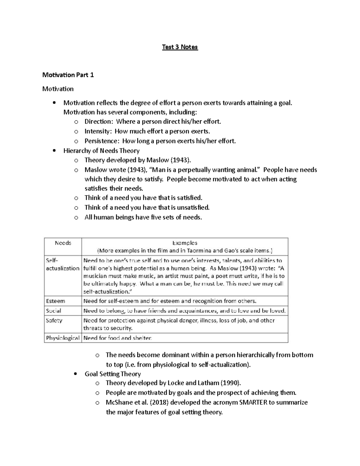 OB Test 3 Study Notes: Motivation and Influence Theories - Studocu