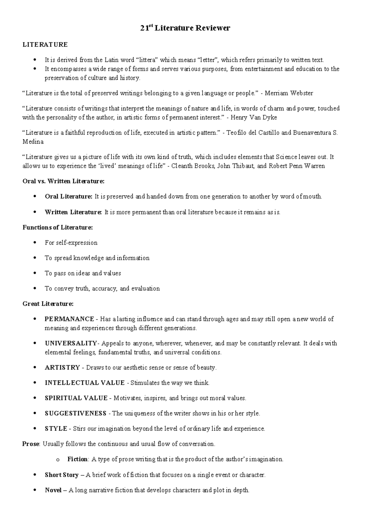 21st Century Literature Review: Key Themes and Historical Context - Studocu