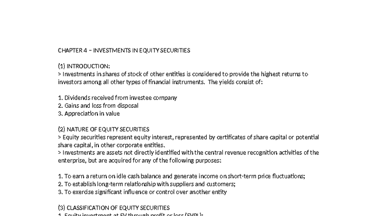 Chapter 4 - Investments in Equity Securities: Overview and ...
