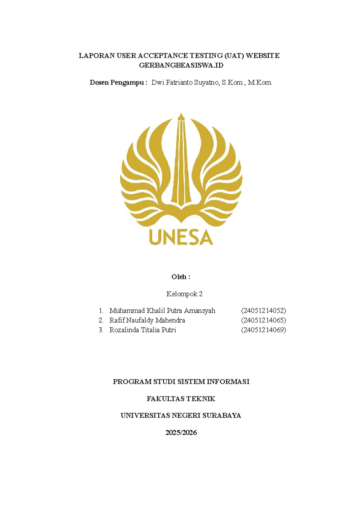 Laporan Hasil UAT Website Gerbangbeasiswa.id - Kelompok 2 - Studocu
