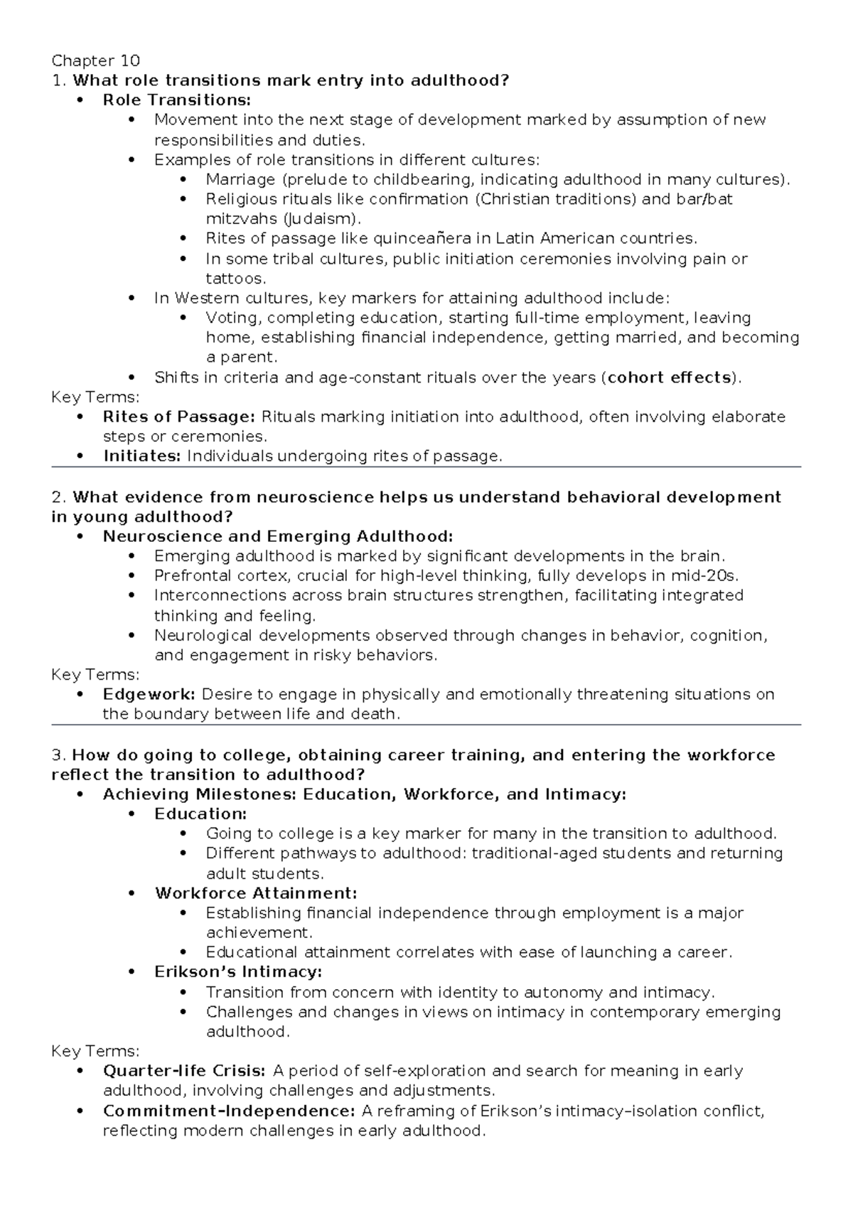 Dev Psych Chapter 10: Role Transitions and Health in Young Adulthood ...