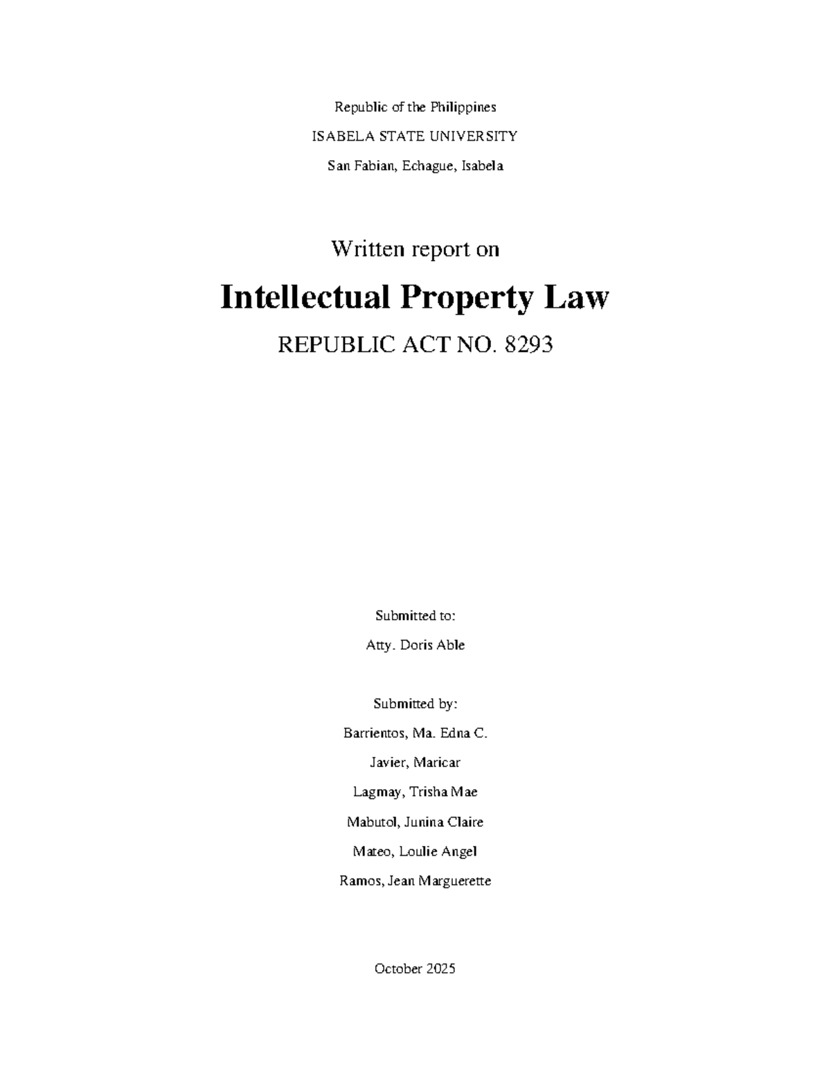 IPL-TOR: Comprehensive Report on Intellectual Property Law (RA 8293 ...