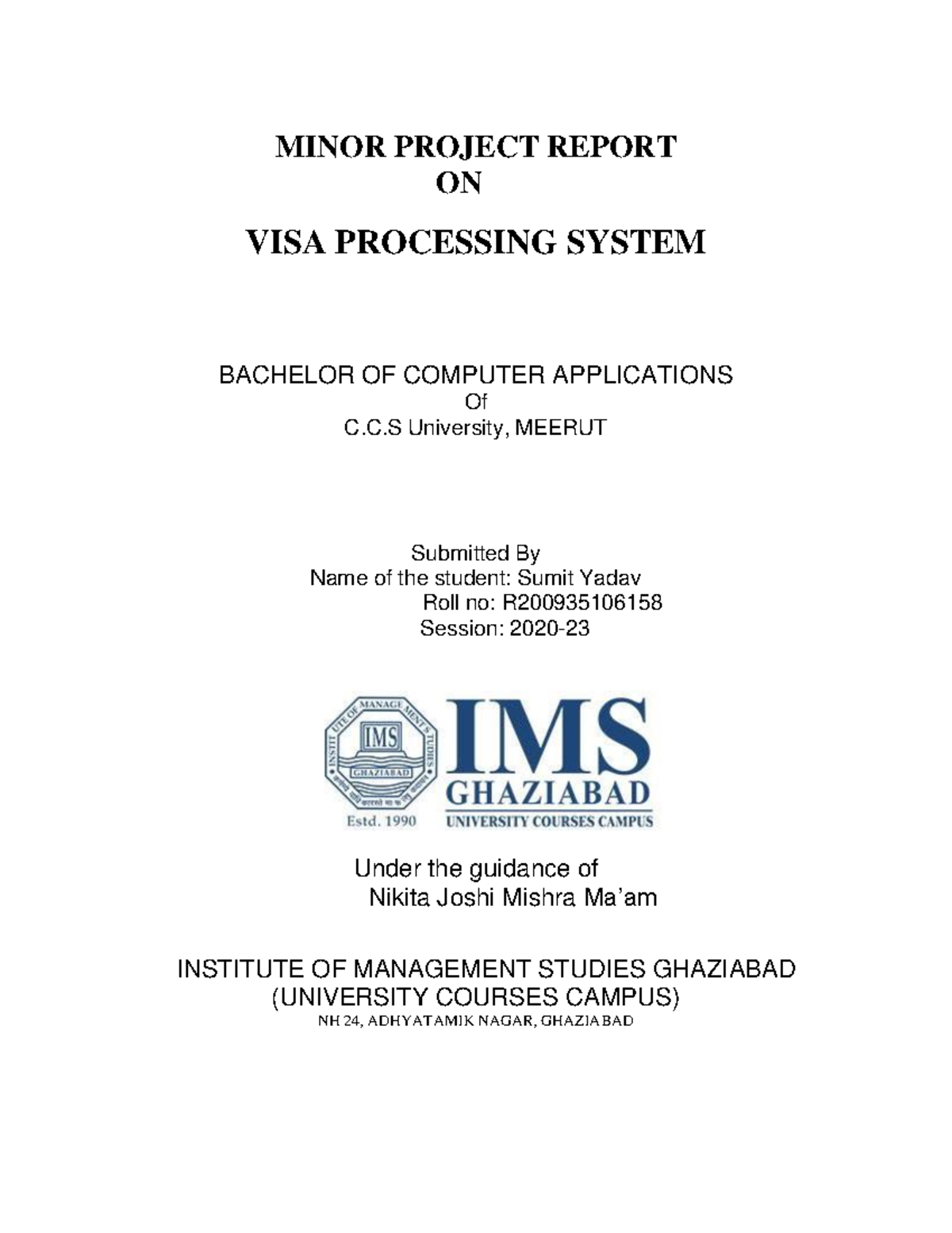 Final Project Report on Visa Processing System - BCA 2020-23 - Studocu