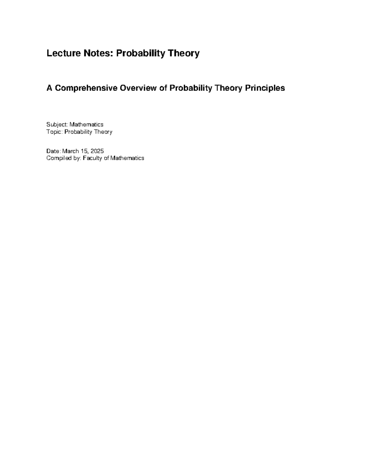 MATH 101: Lecture Notes on Probability Theory - Key Concepts ...