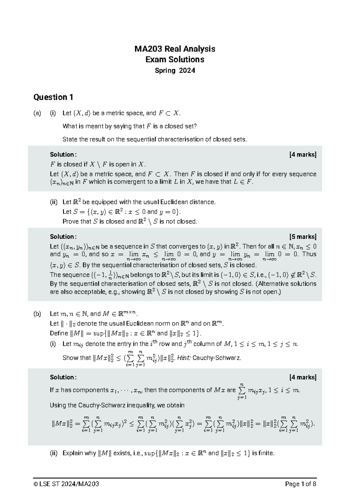 MA203 Real Analysis Exam Solutions Spring 2024 - Detailed Answers - Studocu