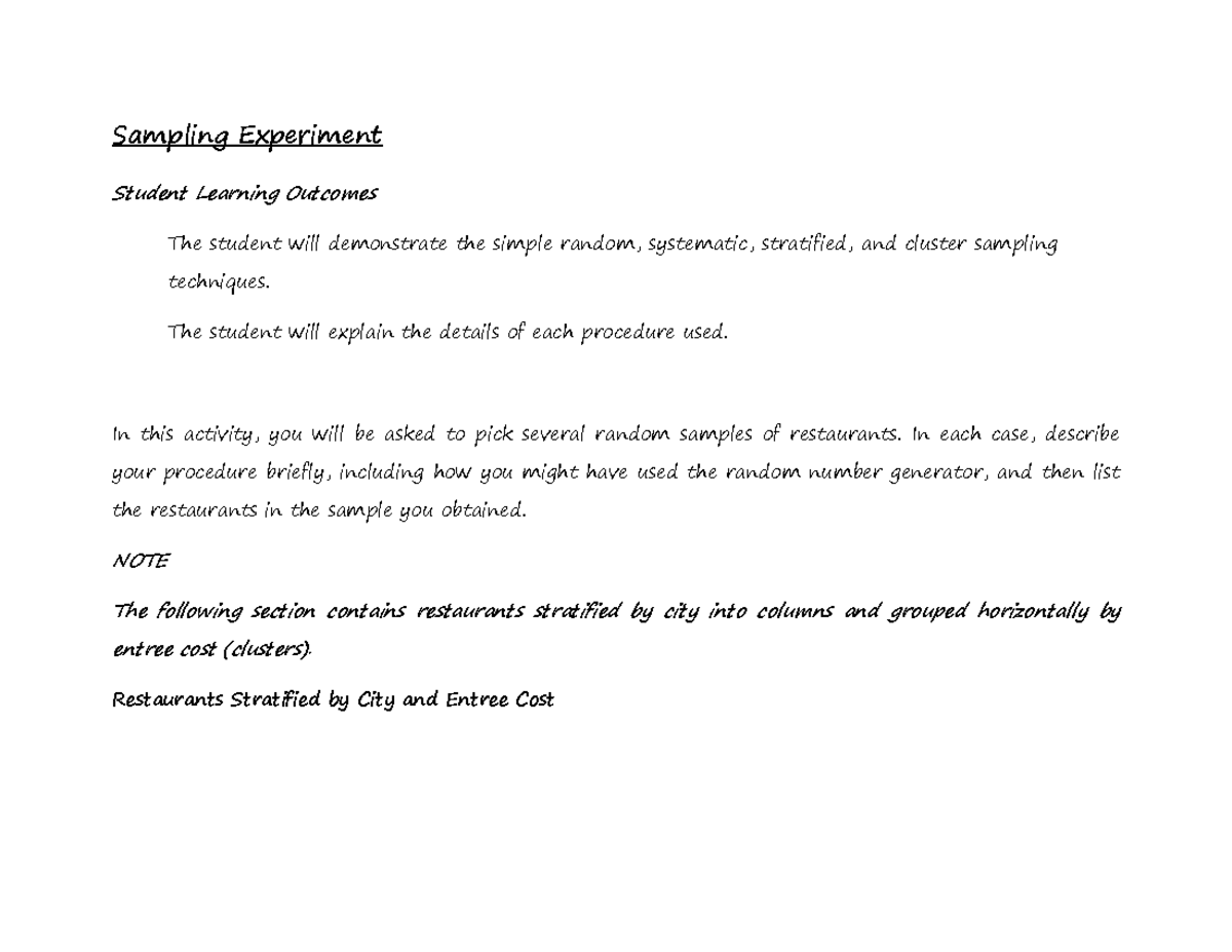 STAT 203 -Assignment No. 1 - Sampling Experiment Student Learning ...