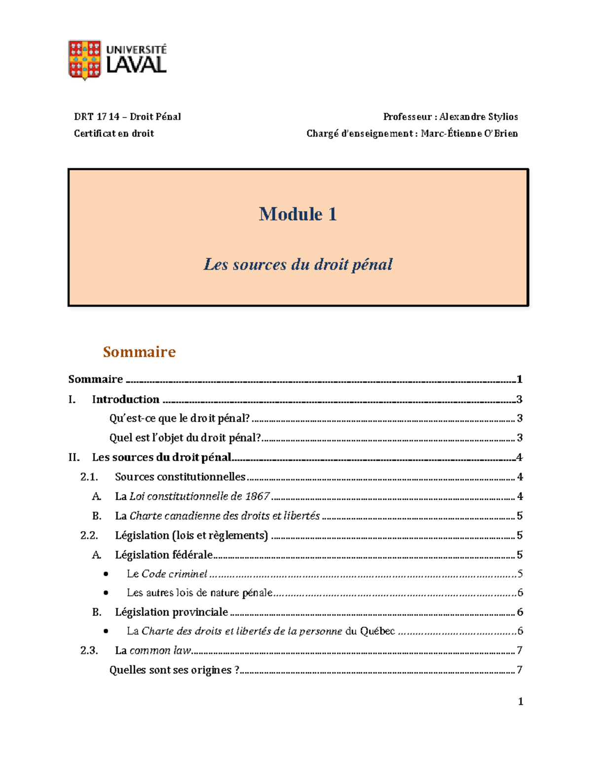 [Cours DRT 1714] Module 1 - Sources du Droit Pénal au Canada (E21 v1 ...