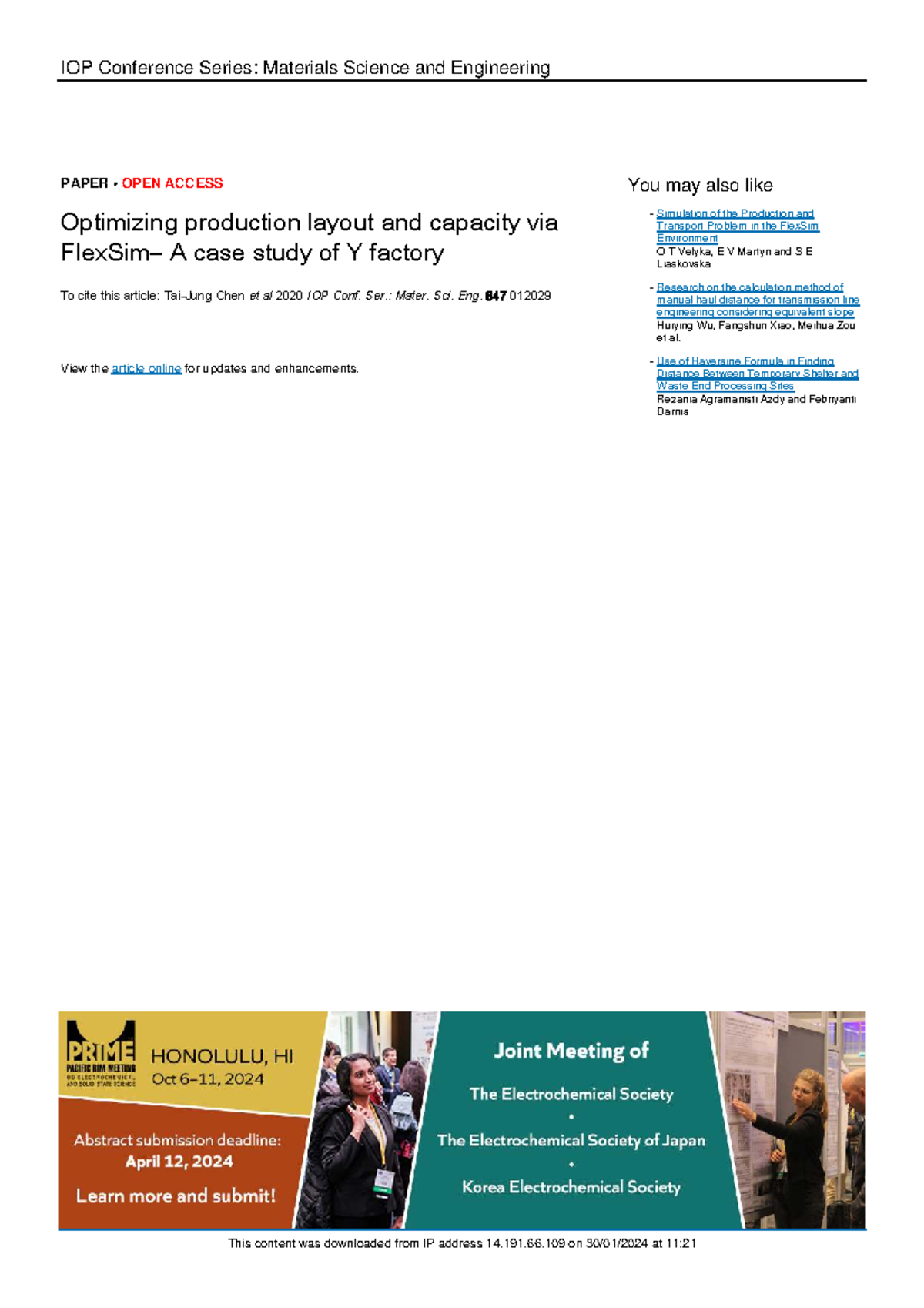 Optimizing Production Layout & Capacity: A Case Study of Y Factory (IOP ...