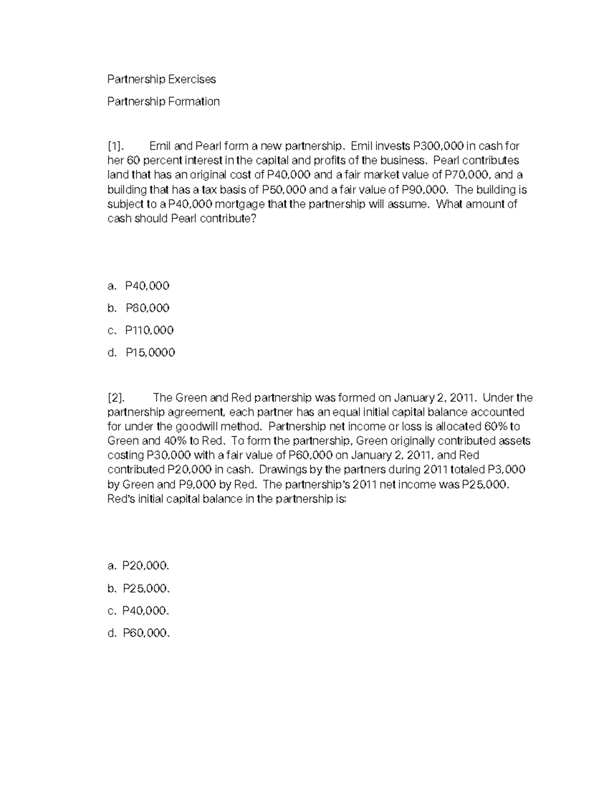 Acctg Partnership Problems with solution - Partnership Exercises ...