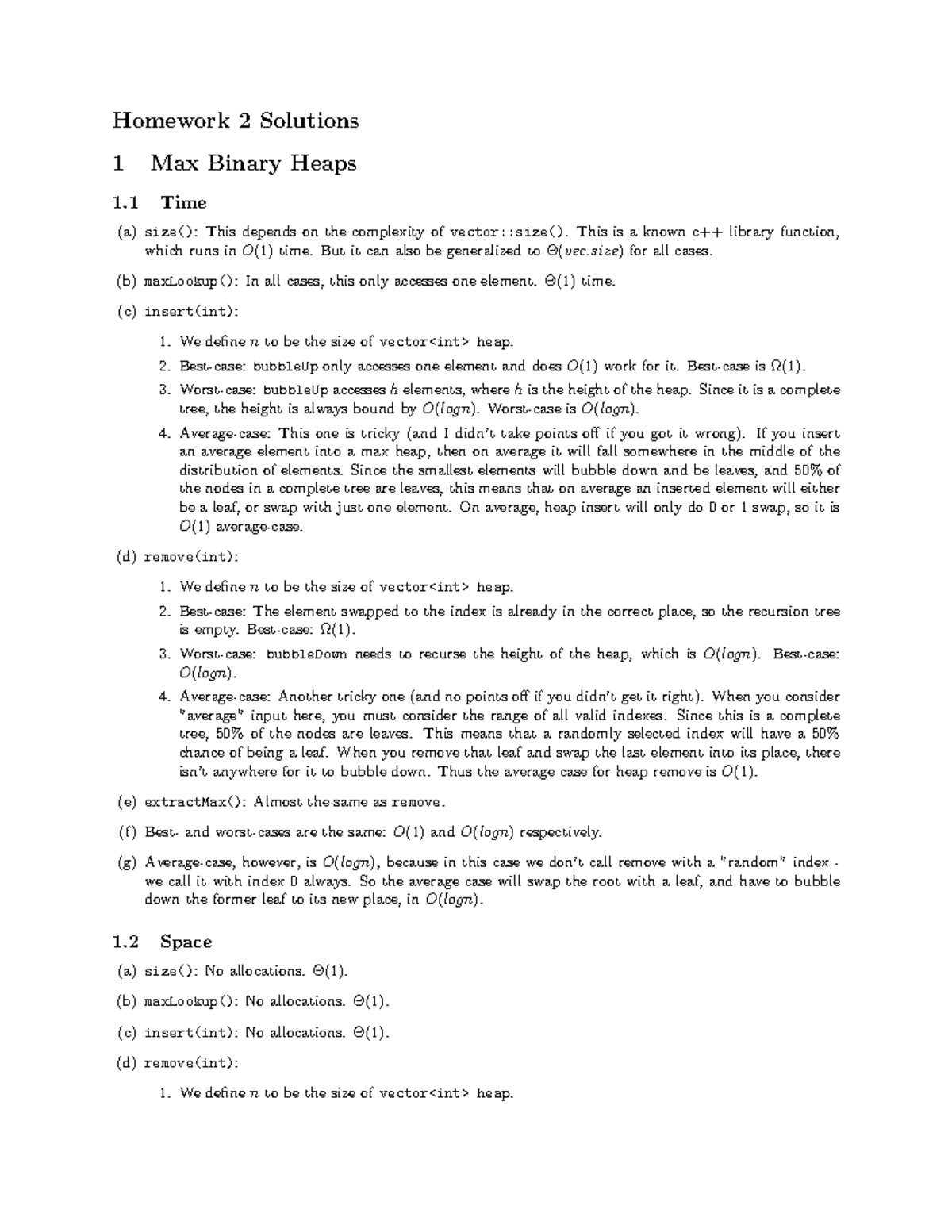 CS101 Homework 2 Solutions: Analyzing Binary Heaps and Sorting - Studocu