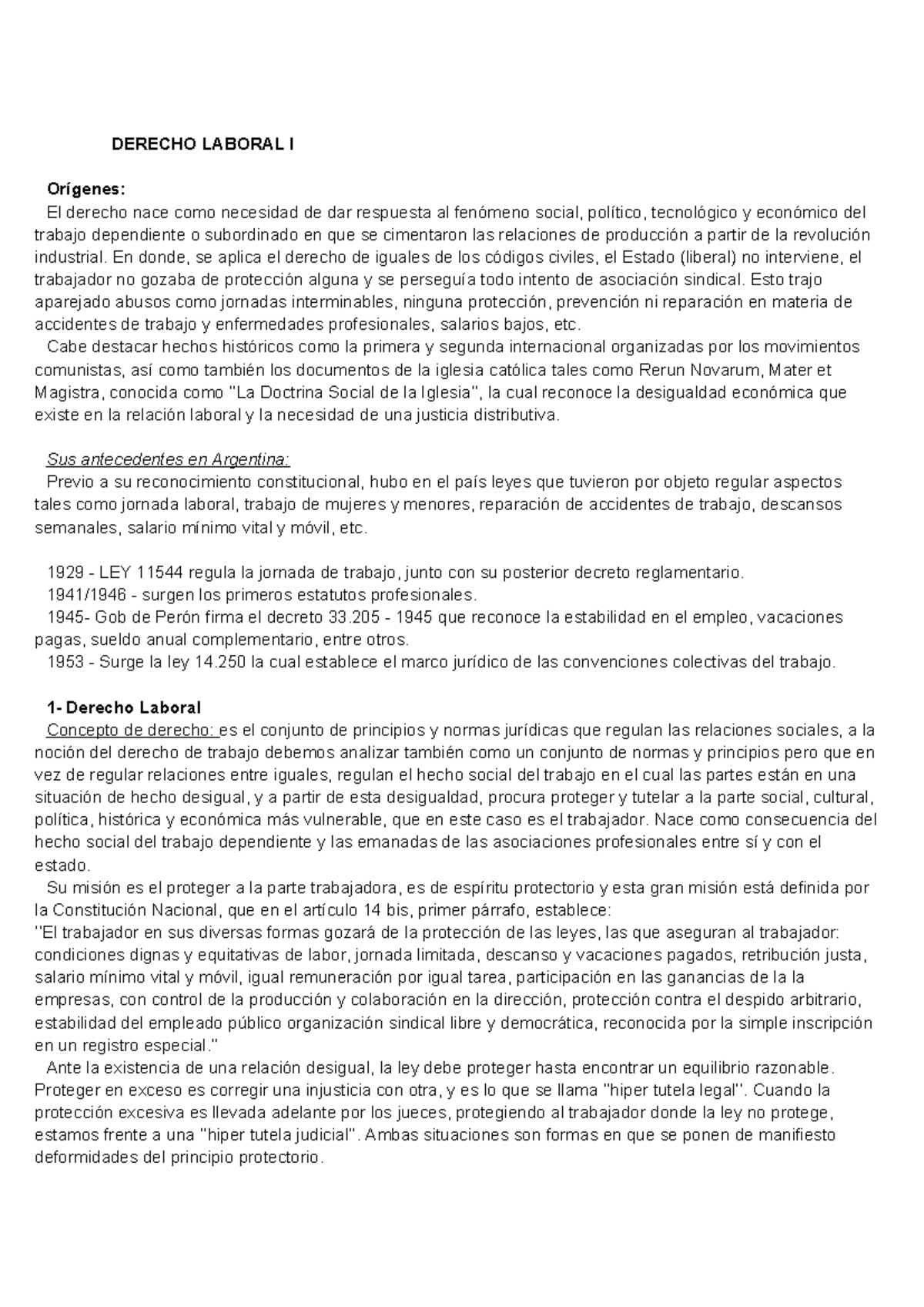 DERECHO LABORAL I: Orígenes y Principios Fundamentales - Studocu