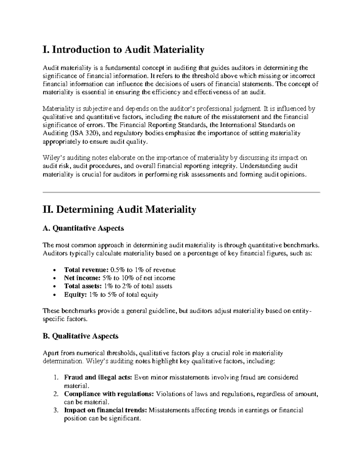 Audit Materiality: Key Concepts & Determination Guidelines - Studocu