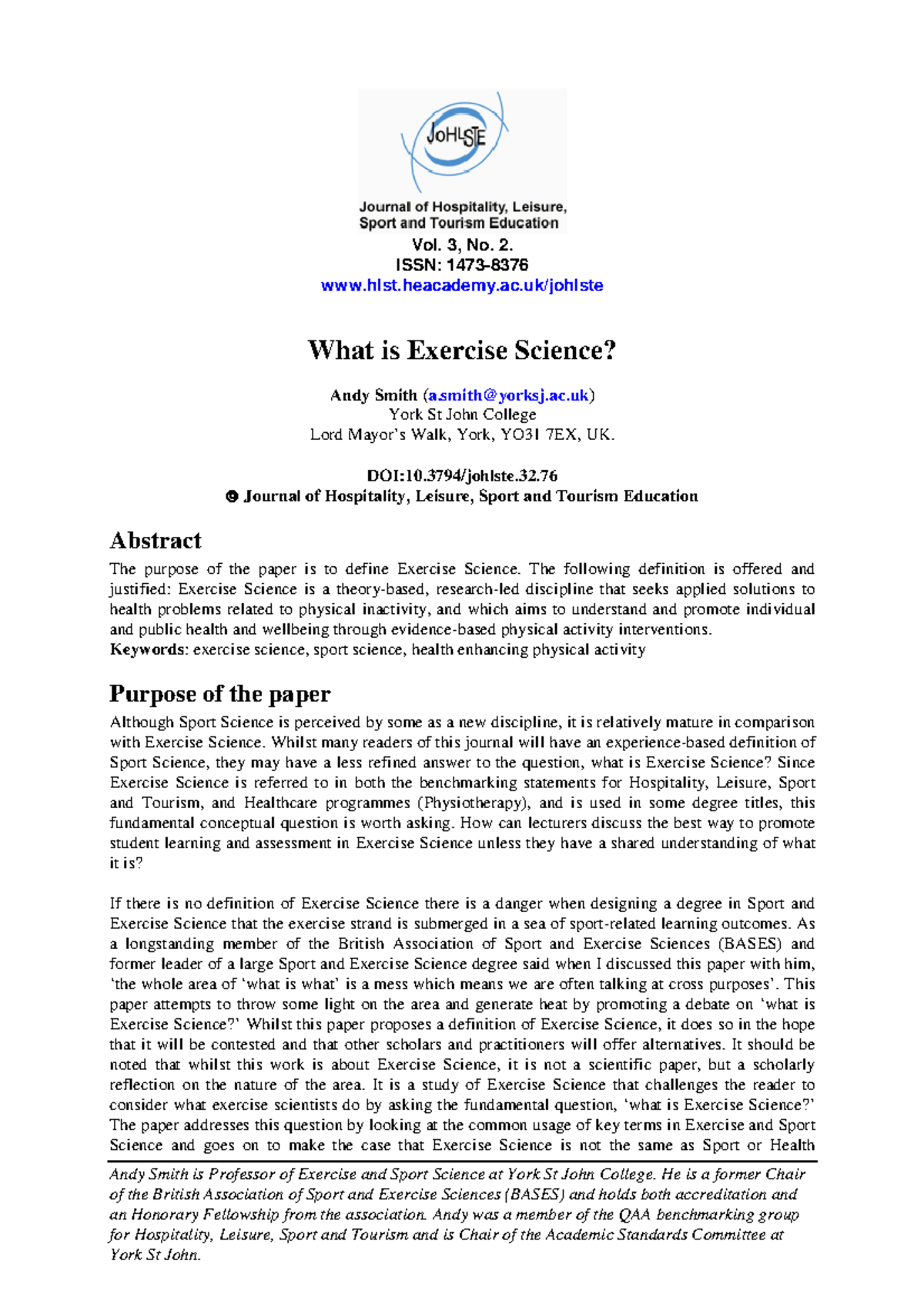 What is Exercise Science? A Scholarly Reflection on the Discipline ...