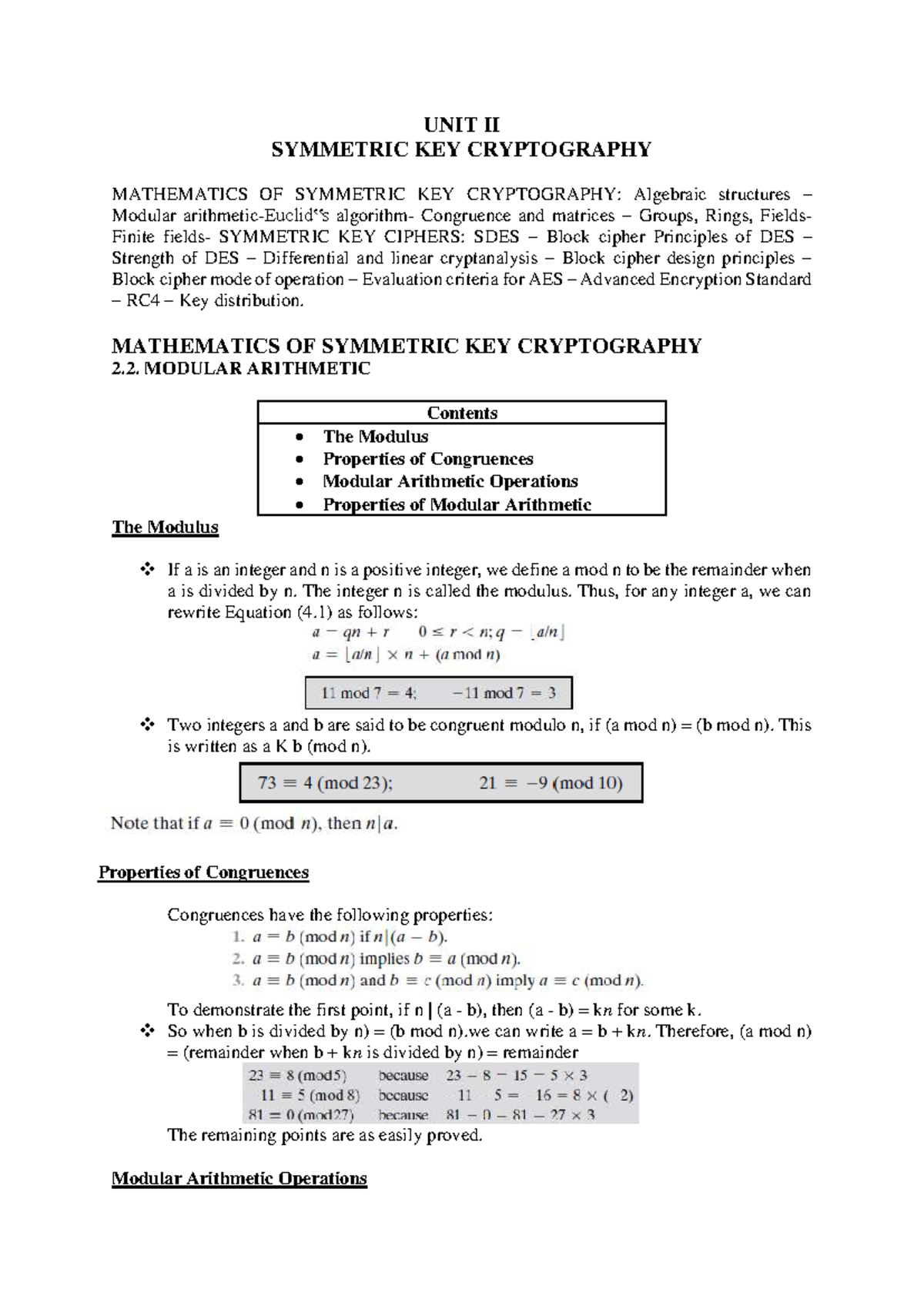 CS8792 Unit II: Mathematics and Principles of Symmetric Key ...