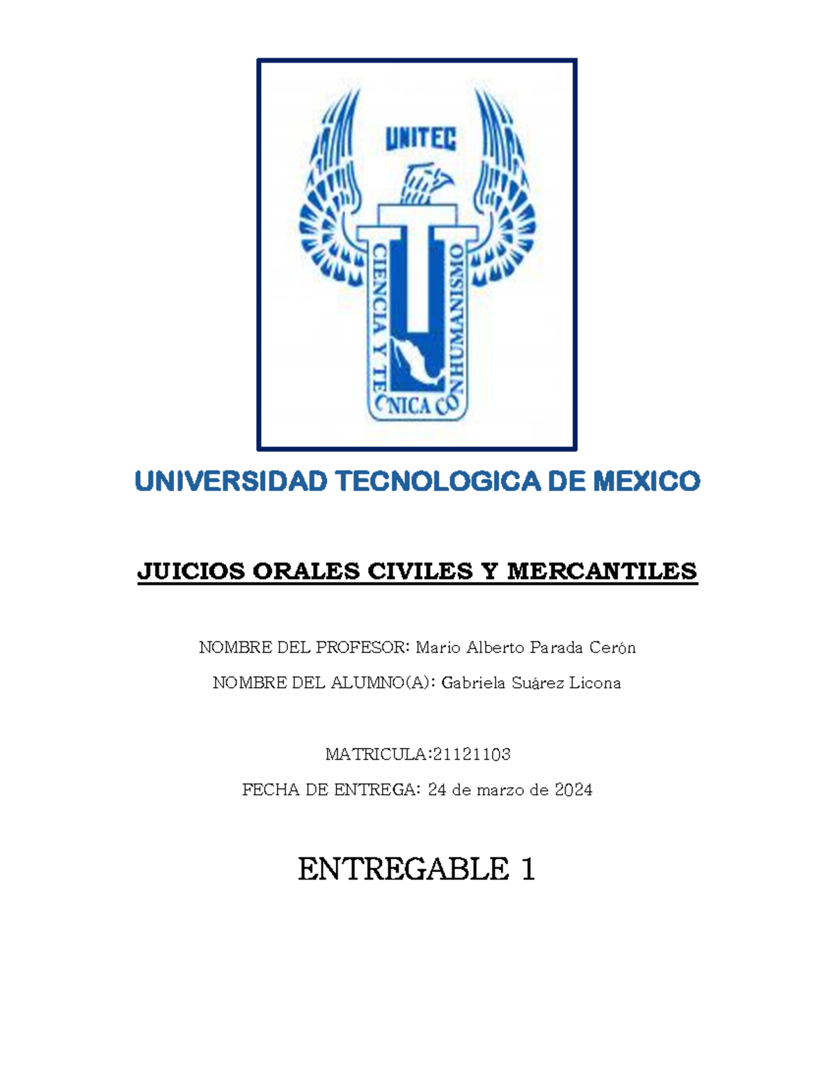 Entregable 1: Juicios Orales Civiles y Mercantiles (UNIDAD 1) - Document Preview