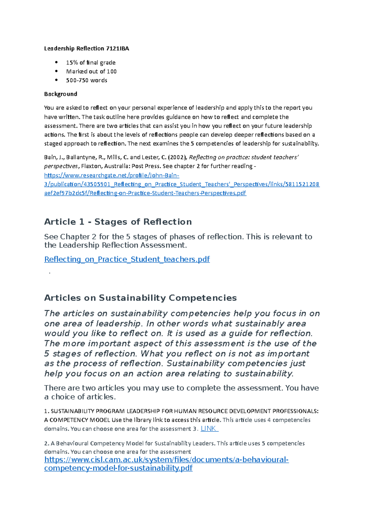 Leadership Reflection Task Outline-3 - Leadership Reflection 7121IBA 15 ...